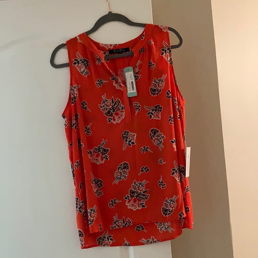 Alice Blue Orange Floral Sleeveless Henley